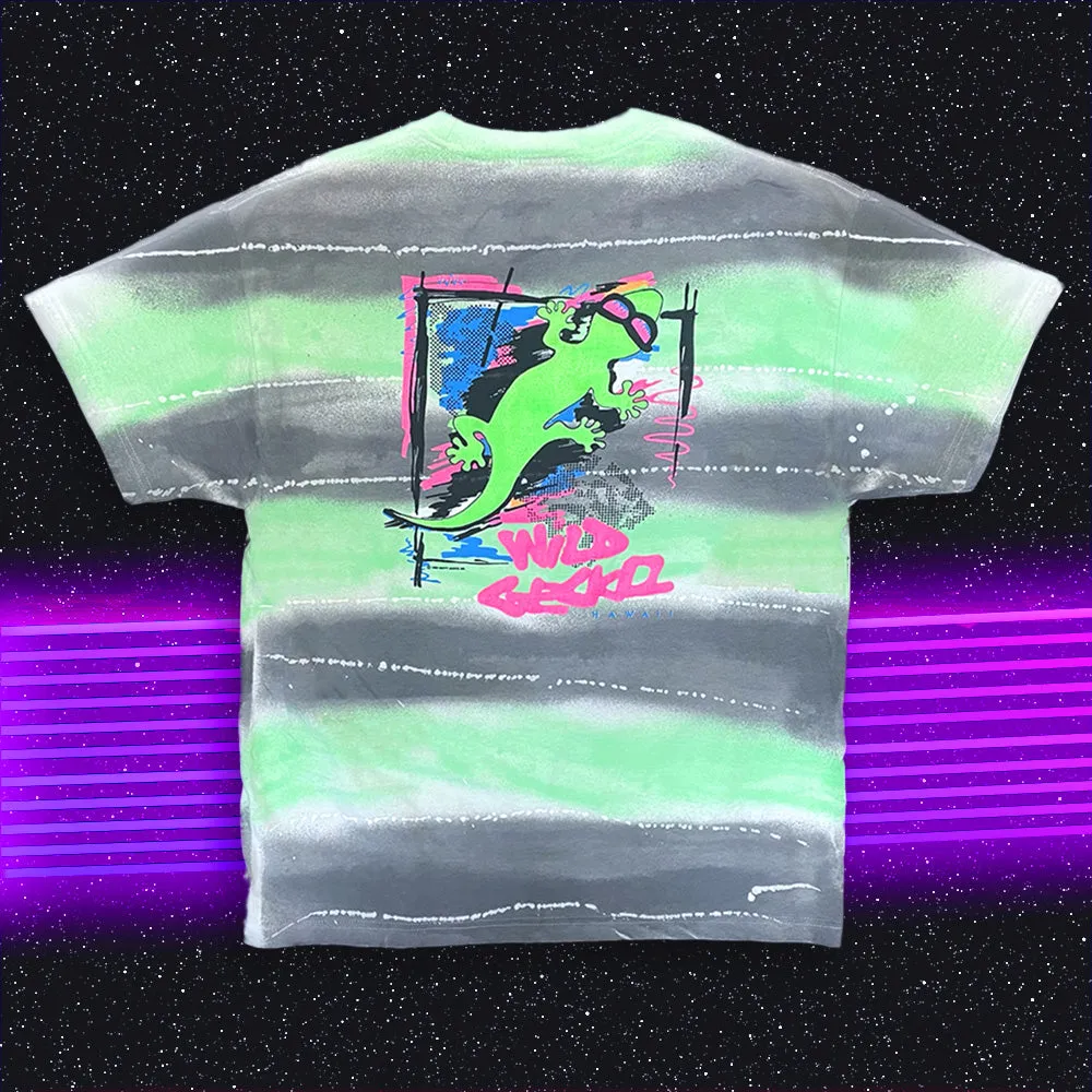 1989 Gecko Graffiti Hand-Painted Beach Style Tee - Green