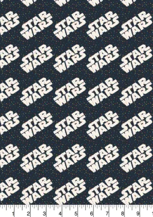 45" 100% Craft Cotton Star Wars Official Logo Black   Rainbow Dots Fabric D#104