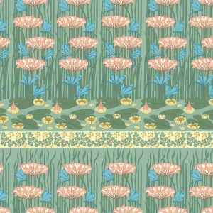 Art Nouveau V&A Organic Cotton Fabric, Dragonfly Pond