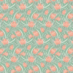 Art Nouveau V&A Organic Cotton Fabric, Twisting Tulip