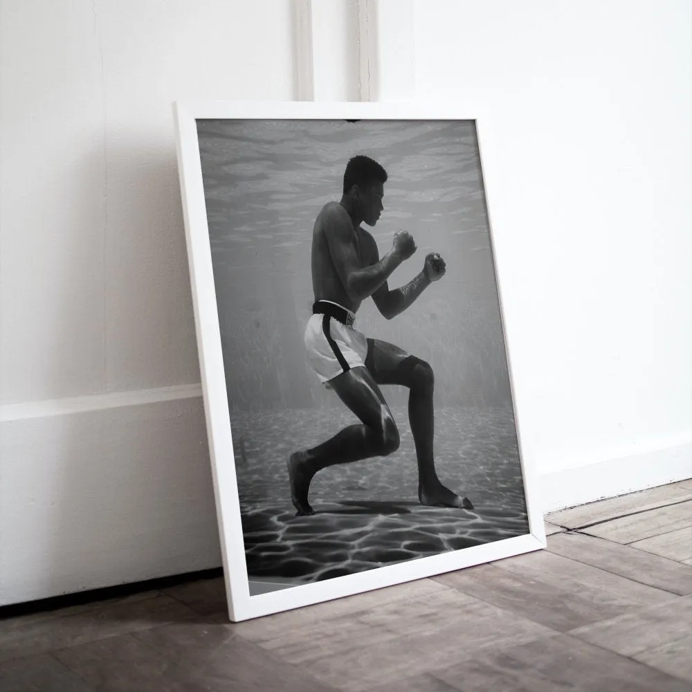 Black And White Muhammad Ali Poster PRINTABLE ART, Sports Prints, Hypebeast, Muhammed Ali Under Water, Boxing, Gym Poster, Black & White Sports Poster