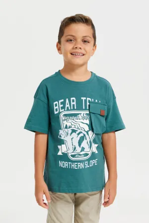 Boys Green Oversize Pocket T-Shirt