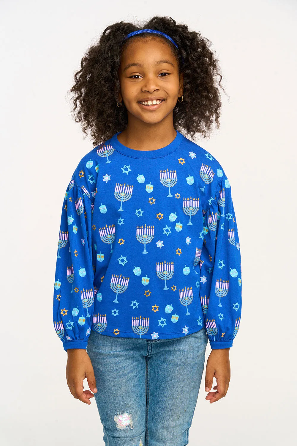 CHA Menorah & Stars Girls Tee Shirt Hanukkah Time