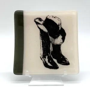 Cowboy Hat & Boots Fused Glass Catch-all Dish