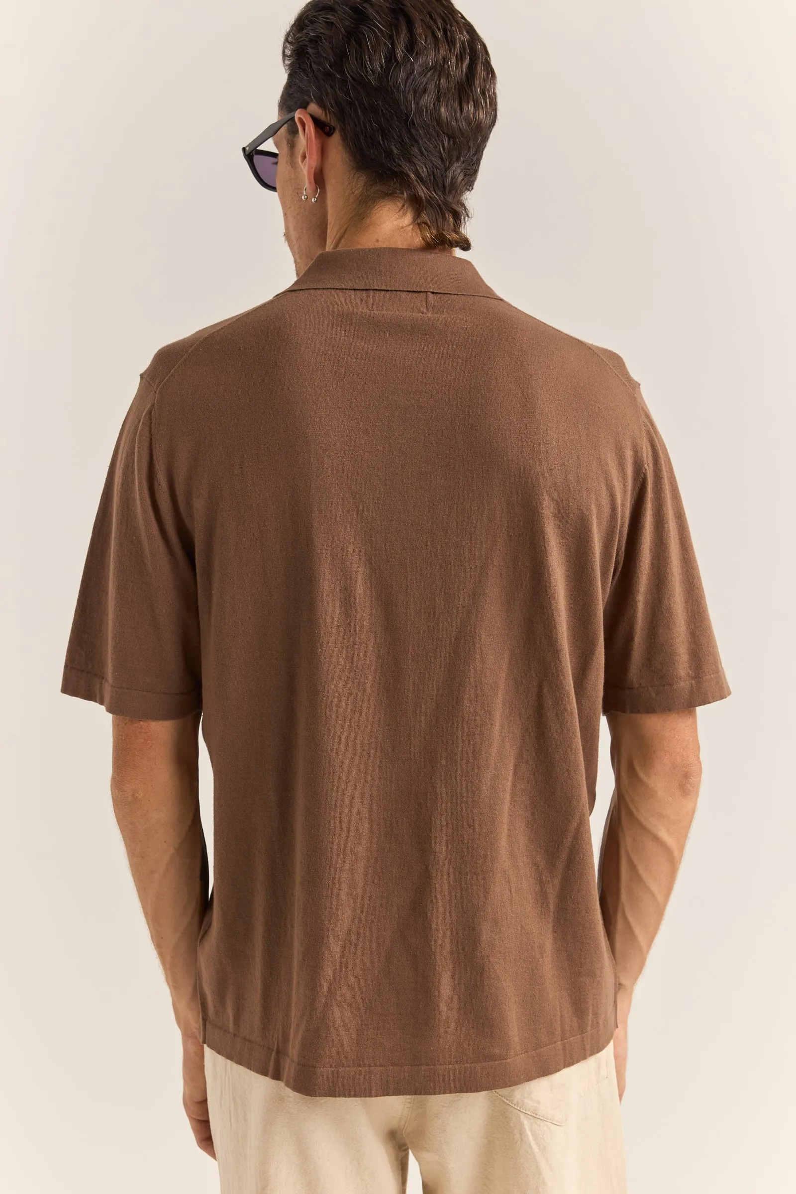 Essential Knit Ss Polo Brown