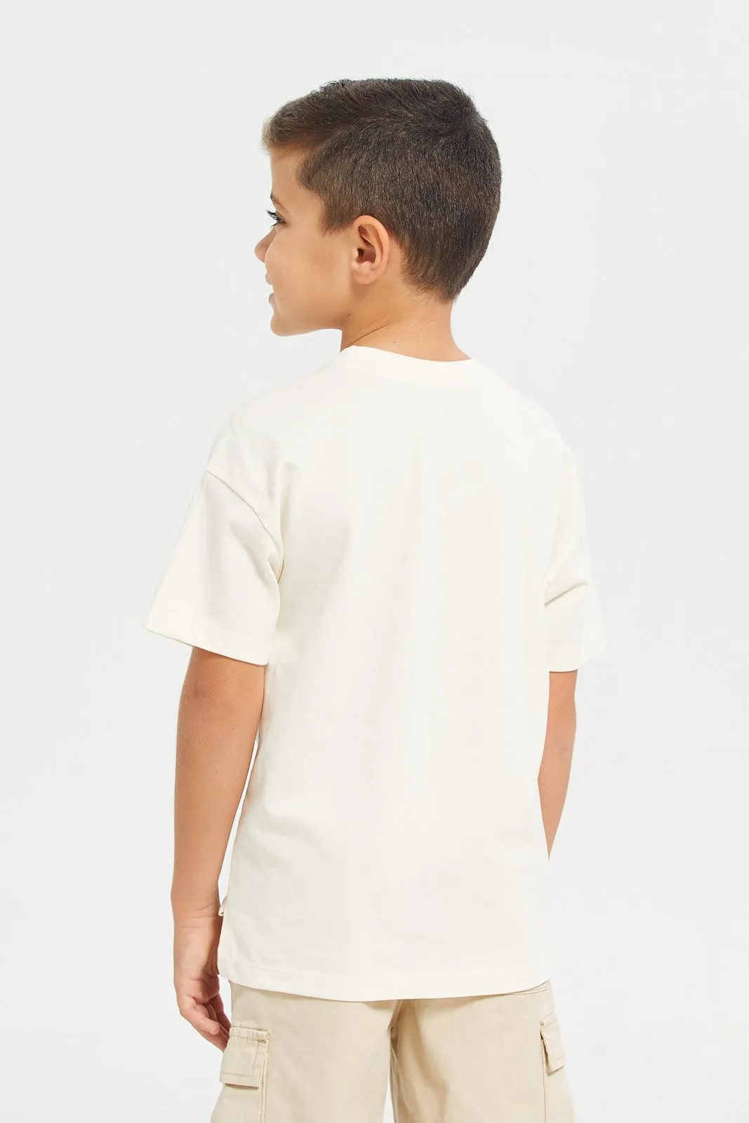 Junior Boys Ivory Oversize Pocket Tshirt