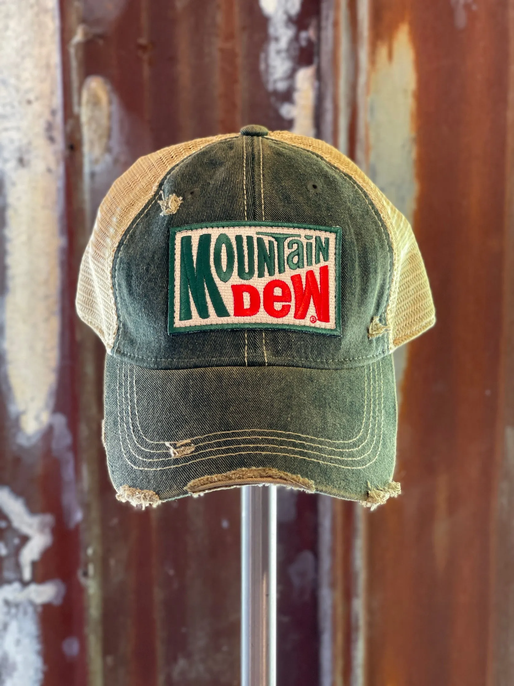 Mountain Dew Old School Hat- Distressed Dark Green Snapback