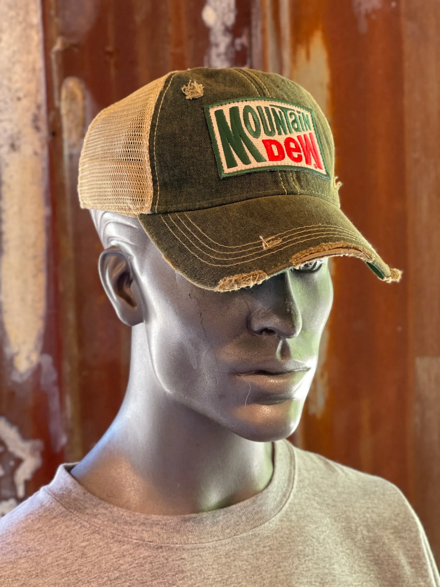 Mountain Dew Old School Hat- Distressed Dark Green Snapback