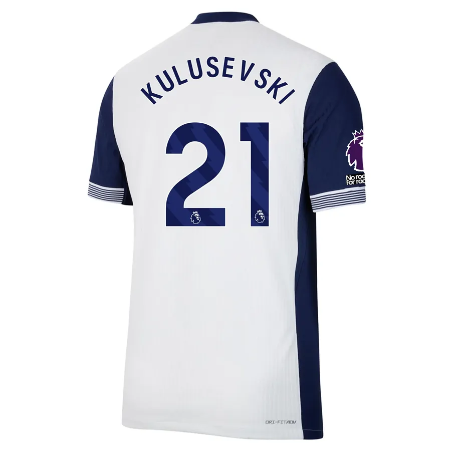 Nike Tottenham Authentic Dejan Kulusevski Home Jersey w/ EPL   No Room For Racism Patches 24/25 (White/Binary Blue)