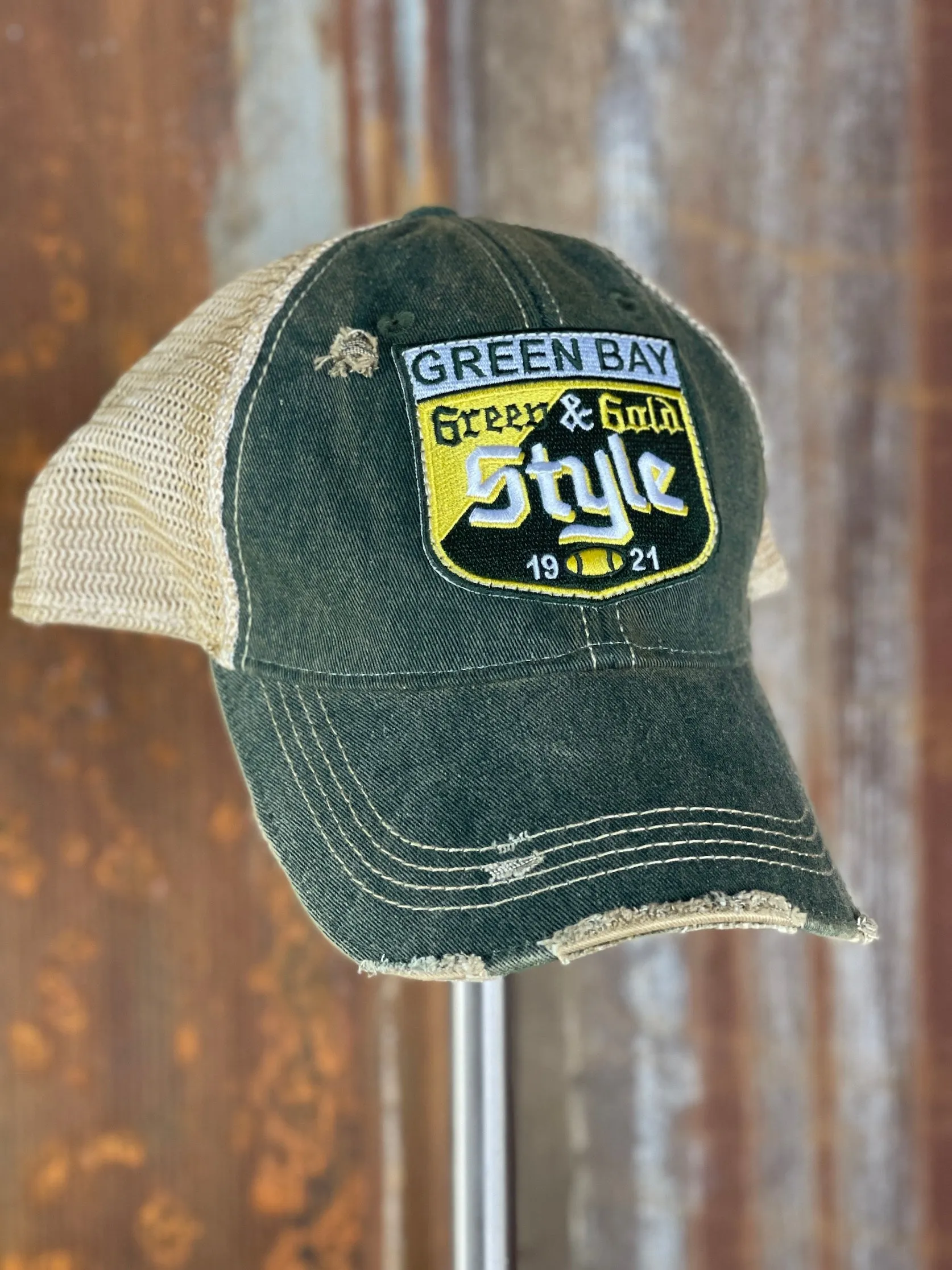 Old Style Wisconsin Beer Hat- Distressed Dark Green Snapback