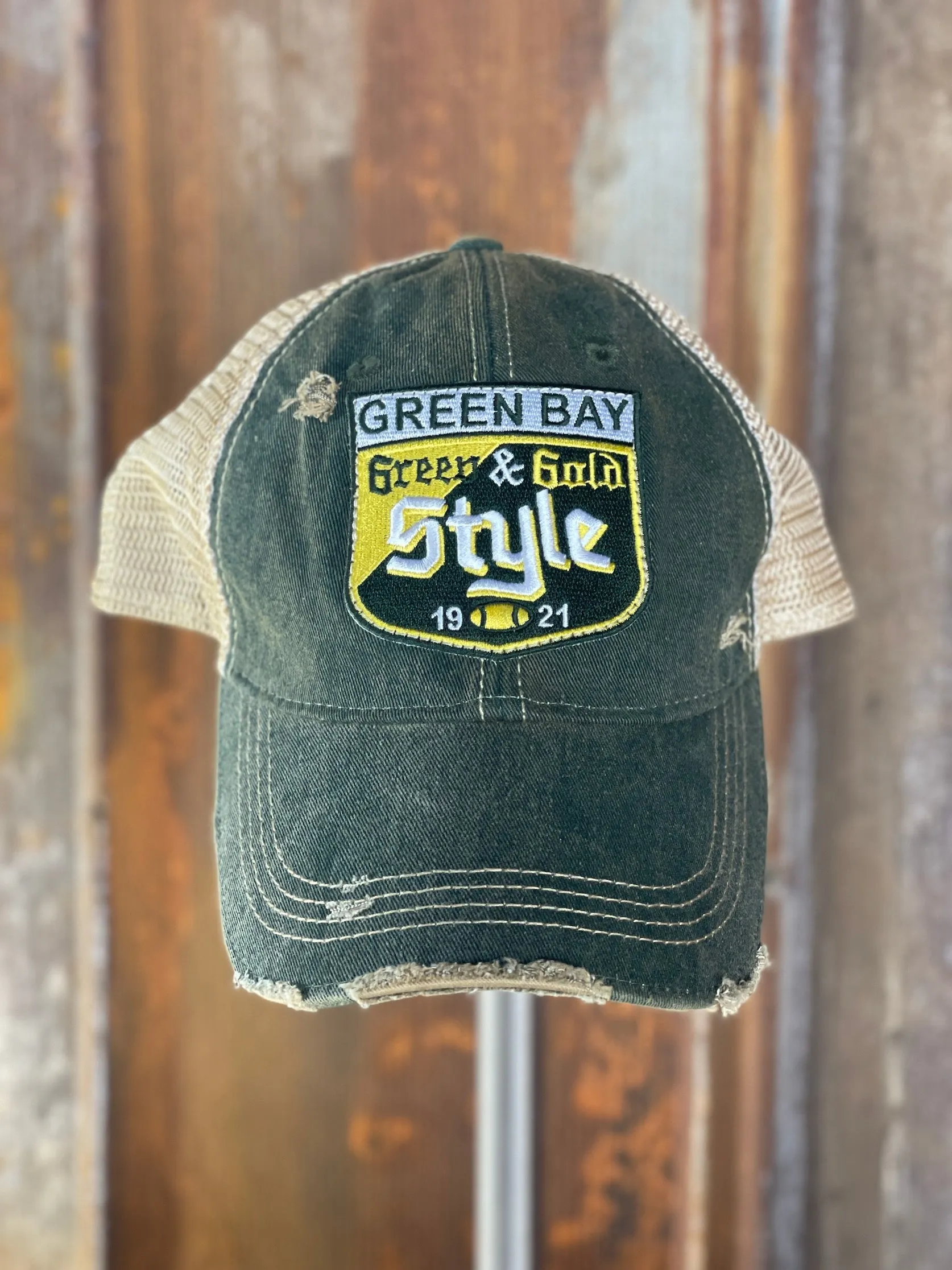 Old Style Wisconsin Beer Hat- Distressed Dark Green Snapback