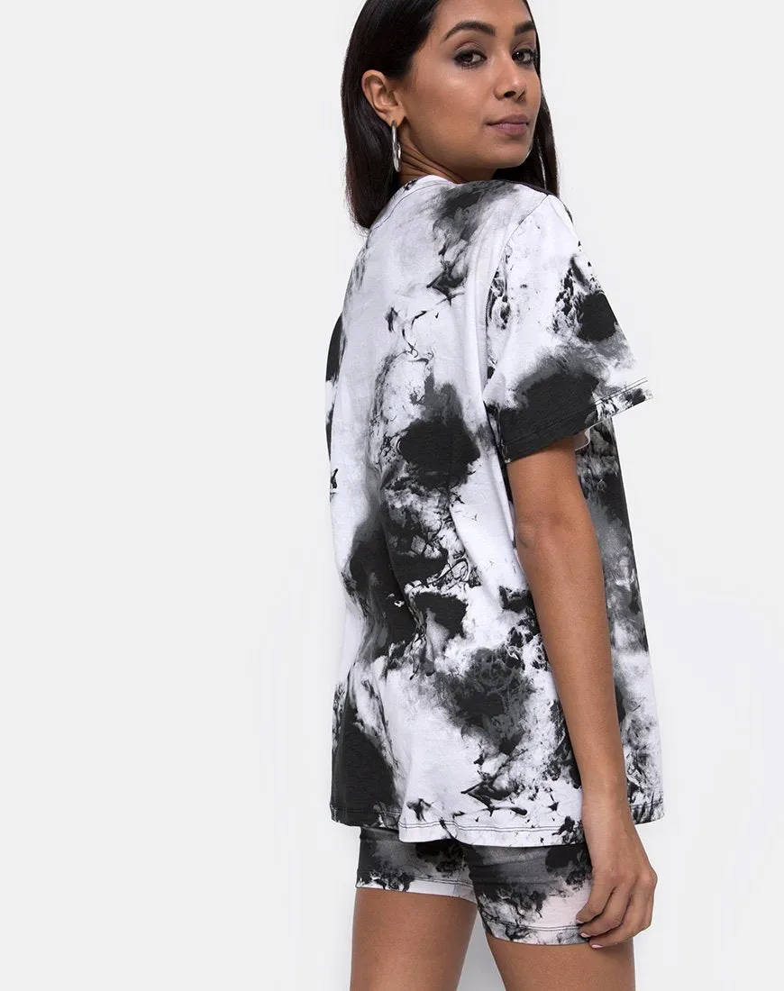 Oversize Basic Tee in Mono tie Dye Black and White