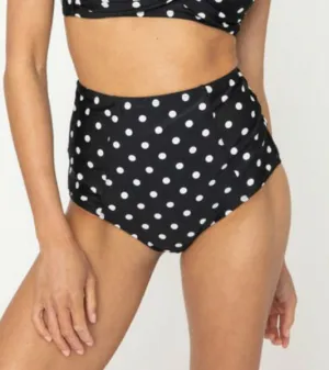 Polka Dot High Waist Swim Bottoms in Black & White - Size XL