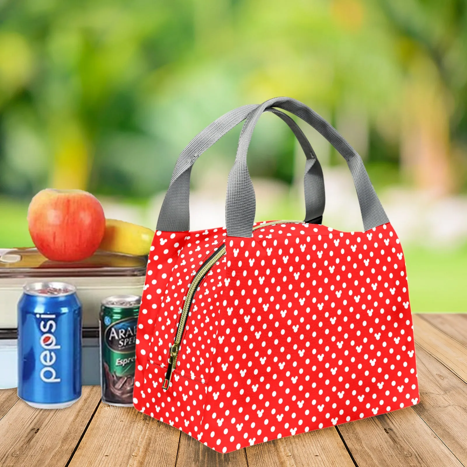 Red With White Mickey Polka Dots Portable Lunch Bag