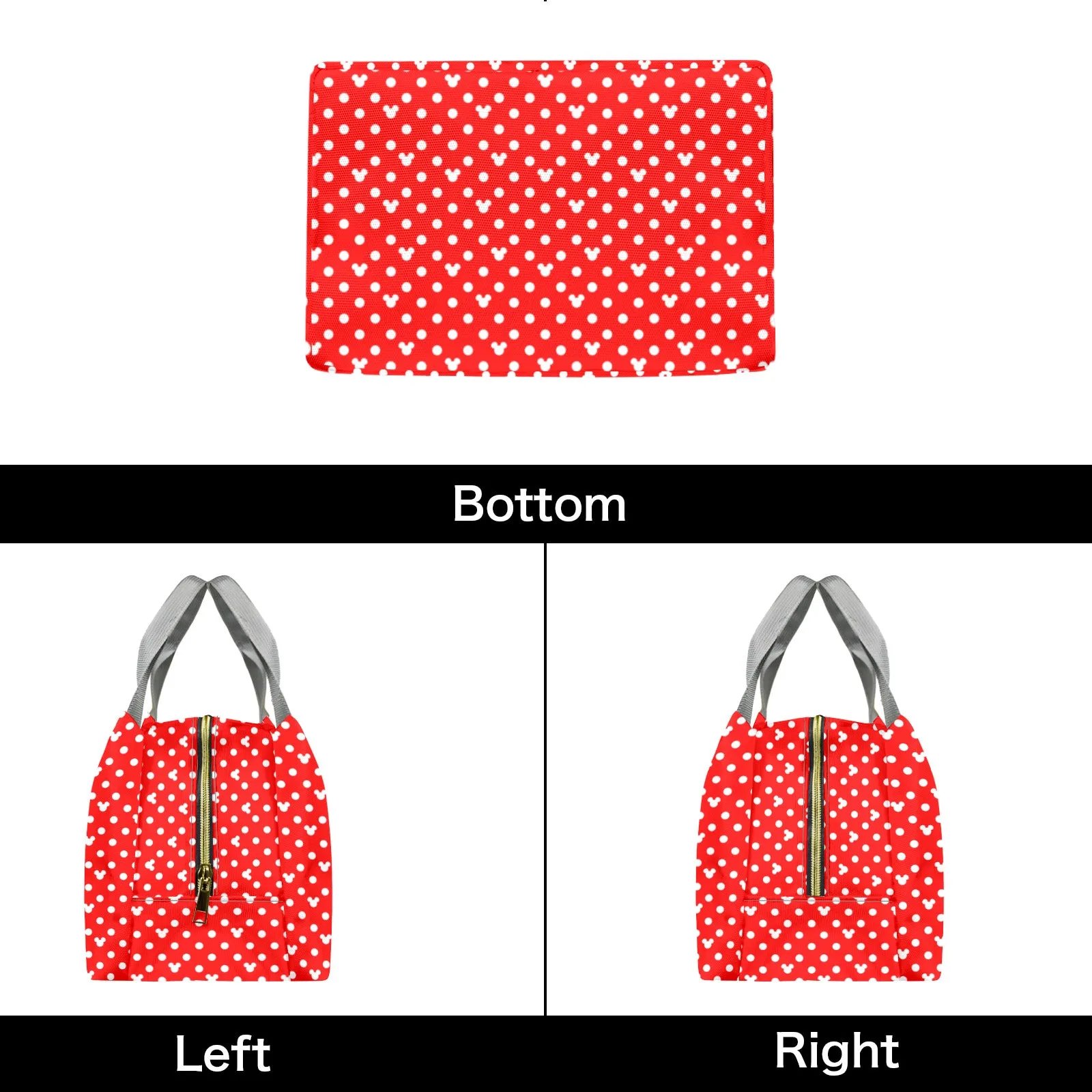 Red With White Mickey Polka Dots Portable Lunch Bag