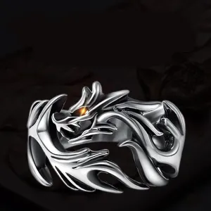 Vintage Flame Dragon Silver Ring for Men: Zodiac-Inspired Elegance