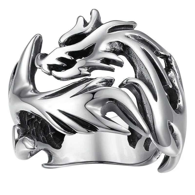 Vintage Flame Dragon Silver Ring for Men: Zodiac-Inspired Elegance