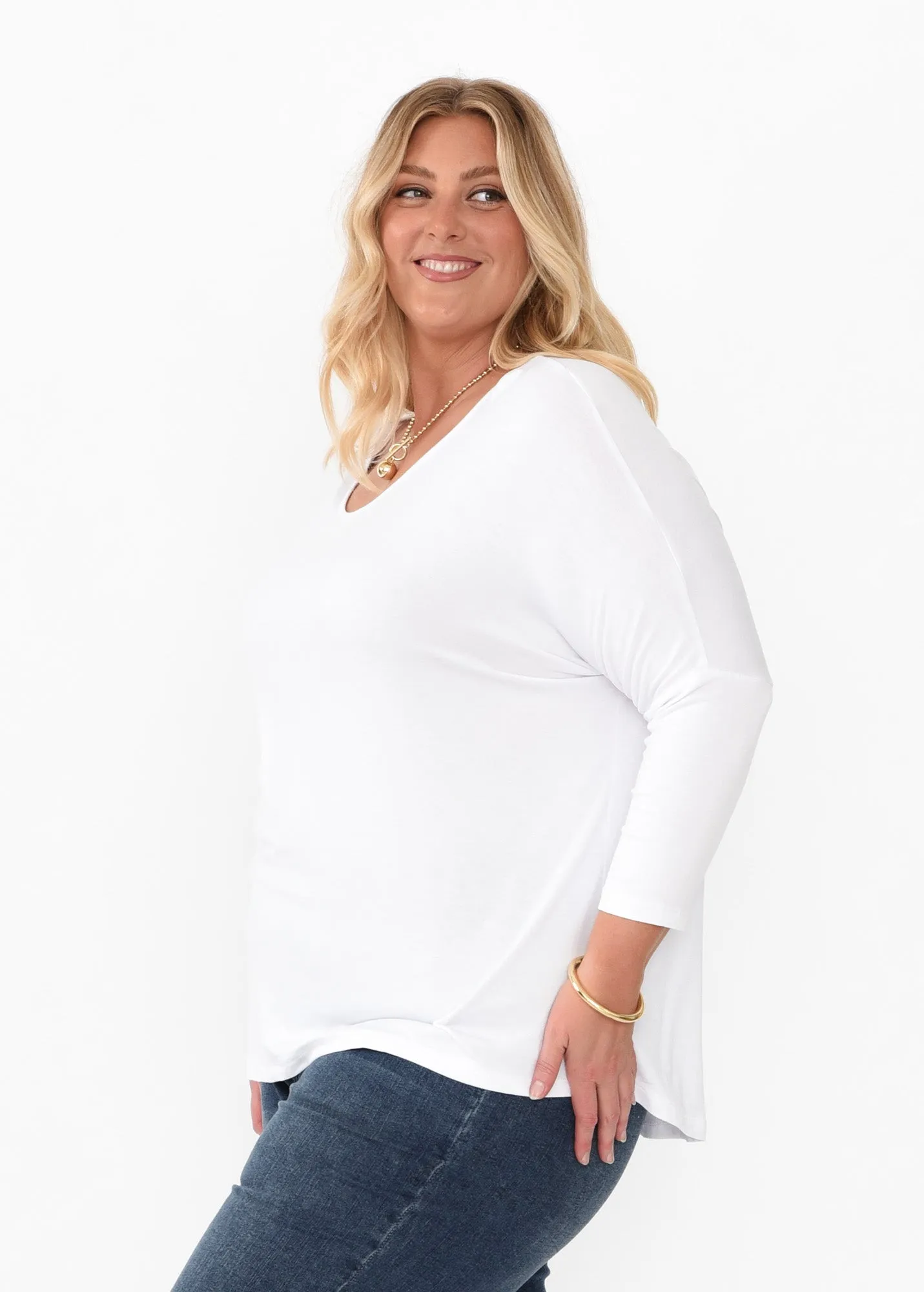 White Milan 3/4 Sleeve Top