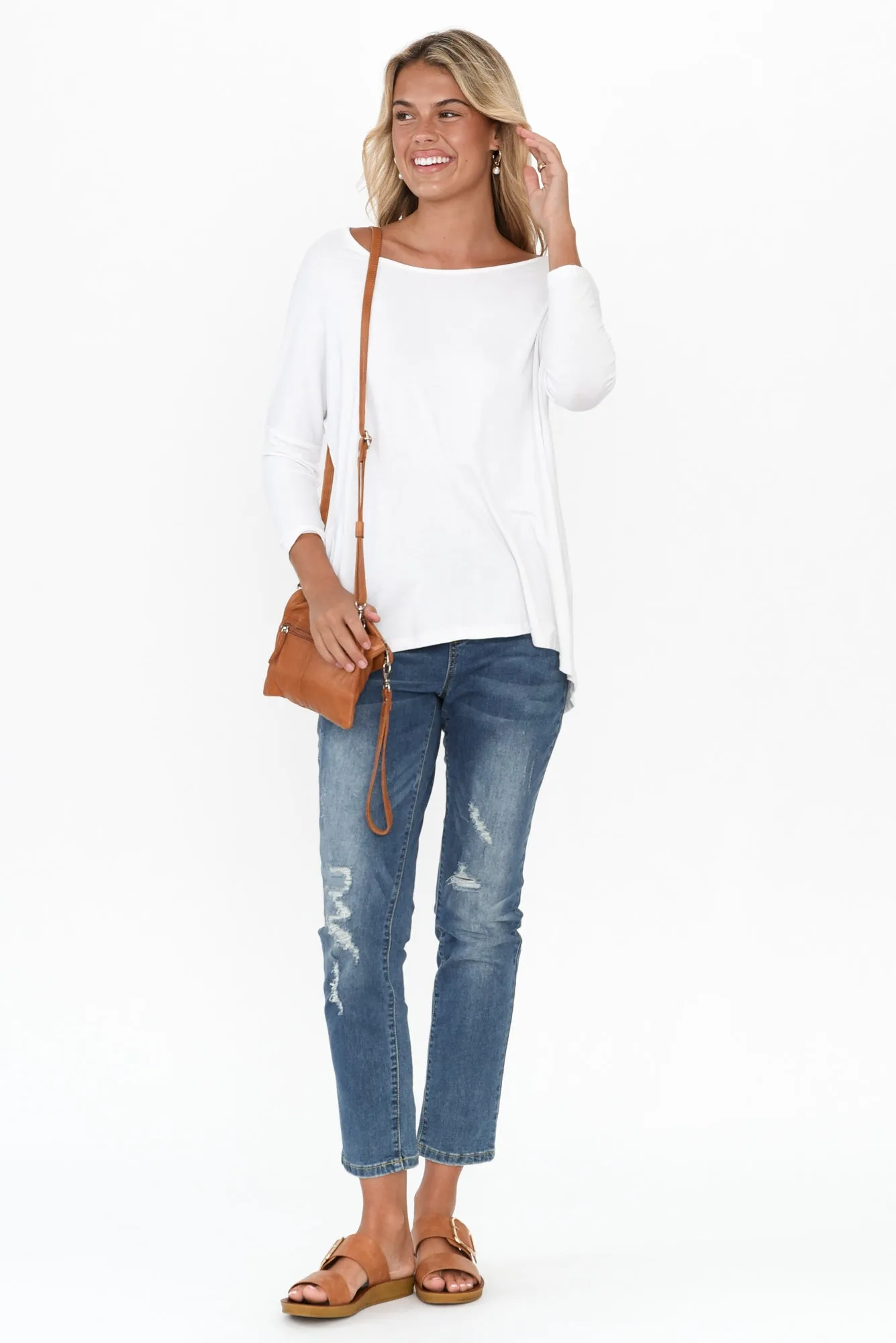 White Milan 3/4 Sleeve Top